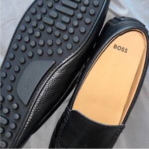 Boss Black Leather Slip-On Loafers